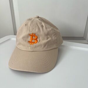 Bitcoin Baseball Hat Embroidered BTC Crypto Logo Cap Adjustable Beige Dad Hat